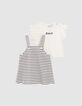 Ensemble robe ray&eacute;e et T-shirt &eacute;cru b&eacute;b&eacute; fille-3