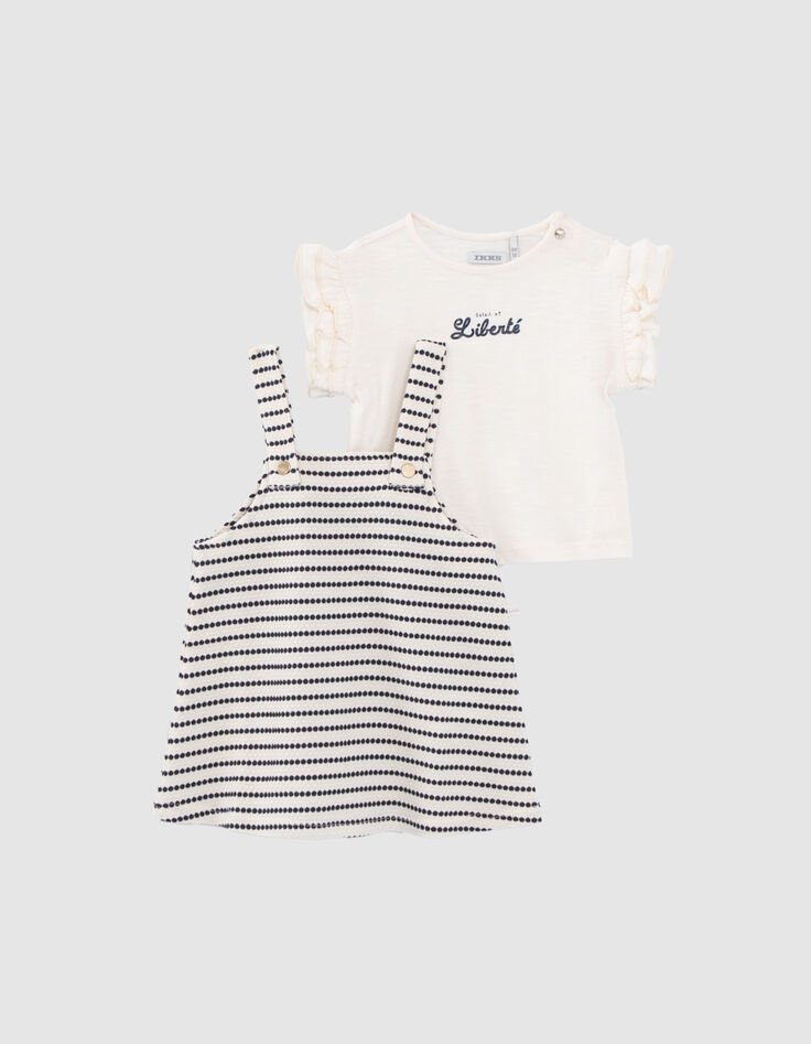 Ensemble robe ray&eacute;e et T-shirt &eacute;cru b&eacute;b&eacute; fille-3