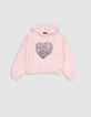 Sweat à capuche rose message brodé forme coeur fille-2