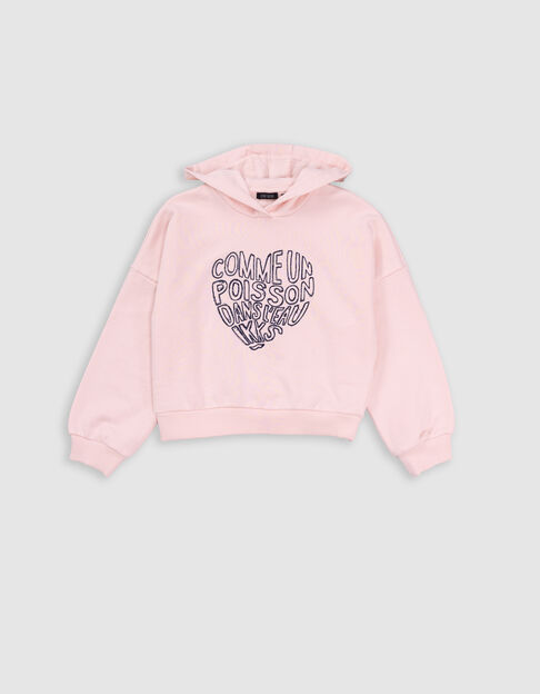 Sudadera con capucha rosa mensaje bordado corazón niña - IKKS