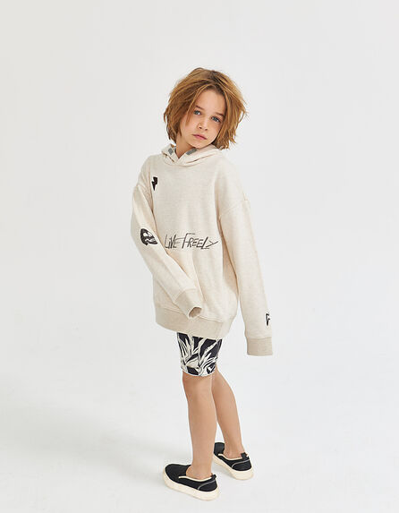 Boys’ ivory hoodie with print and embroidery