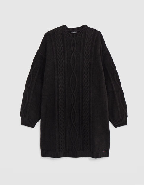 Girl's black cable-knit sweater dress - IKKS