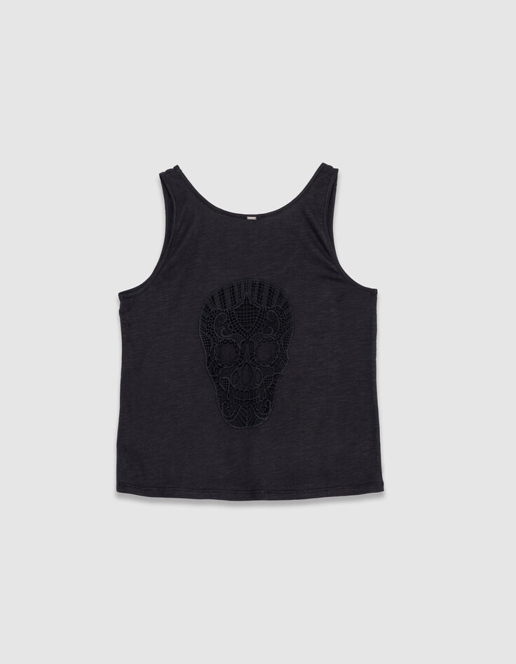 D&eacute;bardeur noir t&ecirc;te de mort brod&eacute;e dos Femme-7