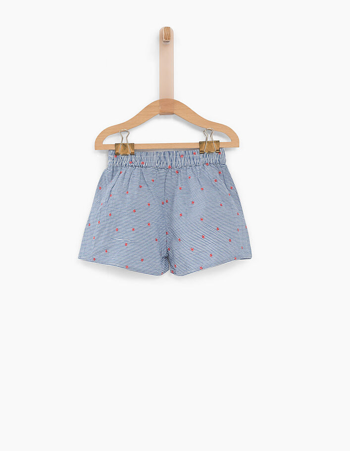 Short Paperbag Rayé Fille Vertbaudet - Taille Papierbag Avec Ceinture - 100 % Coton Confort - Bleu Rayé 9 Ans