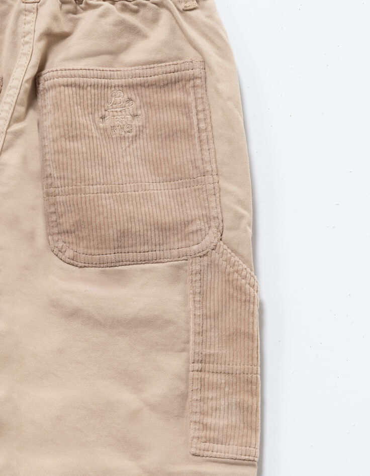 Pantalón jogger loose beige detalles pana niño-6