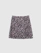 Women’s navy tachist print A-line wrap skirt-7