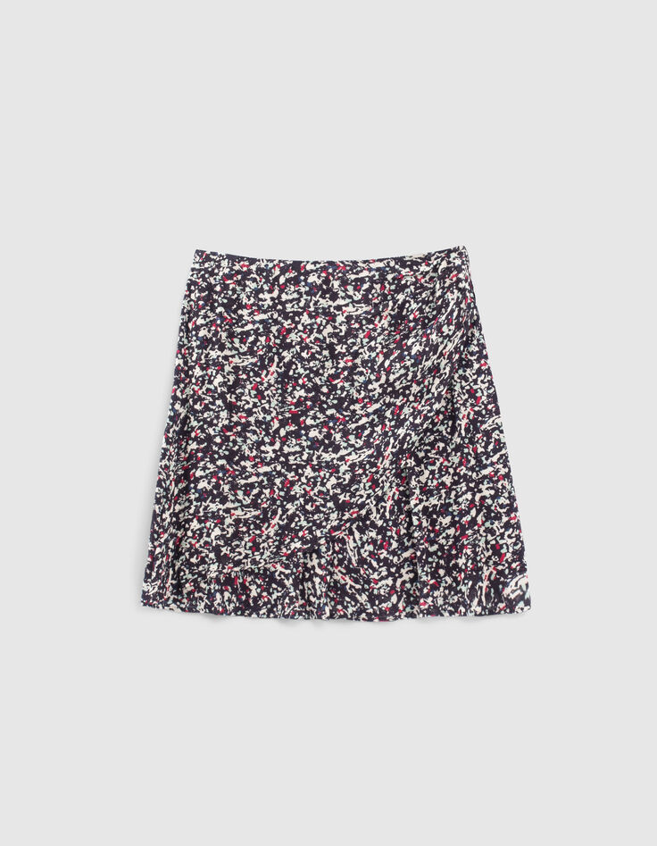 Women’s navy tachist print A-line wrap skirt-7
