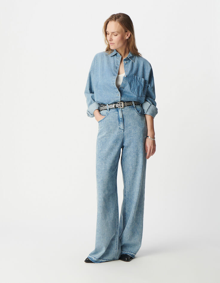 Chemise manche longue en jean bleu coton bio loose Femme-8