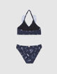 Maillot de bain 2 pièces marine imprimé surf-rock fille-3