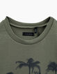 Tee-shirt kaki clair avec visuel T-rex garçon -3
