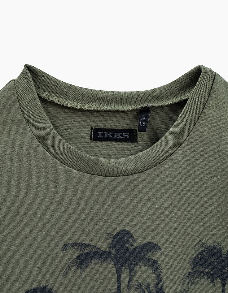 Tee-shirt kaki clair avec visuel T-rex garçon -3