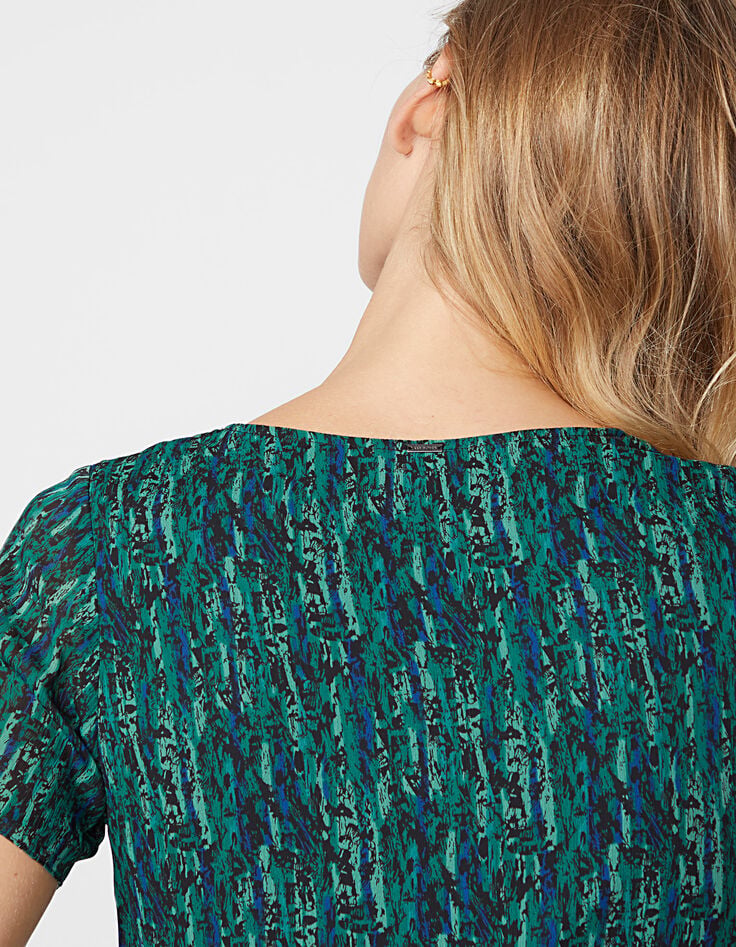 Vestido recto de velo, estampado wavy fondo verde mujer-5