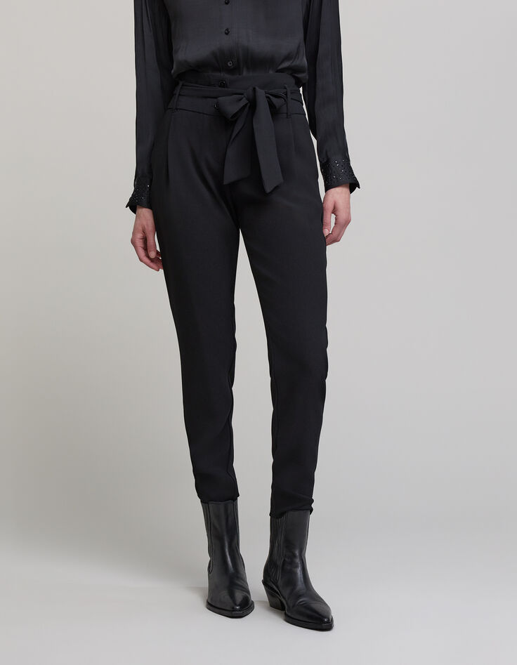 Schwarze Damenchiffonhose mit hohem Bund-2