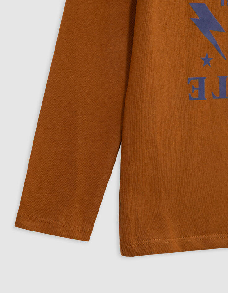 Camiseta mensaje azul satinado camel niño-2