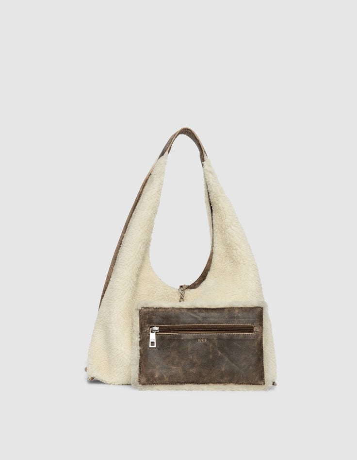 Women’s off-white shearling and leather mix Hobo bag-7 Women’s off-white shearling and leather mix Hobo bag-7