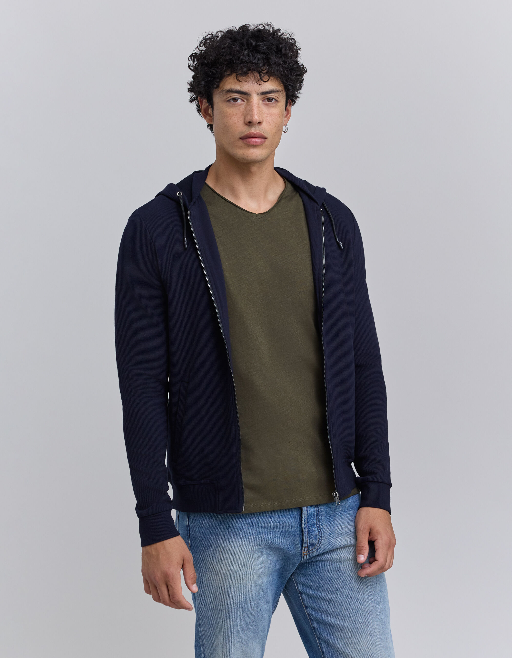 Men s navy textured hooded cardigan