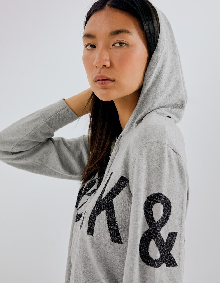 Women’s grey rock slogan hooded cardigan - IKKS