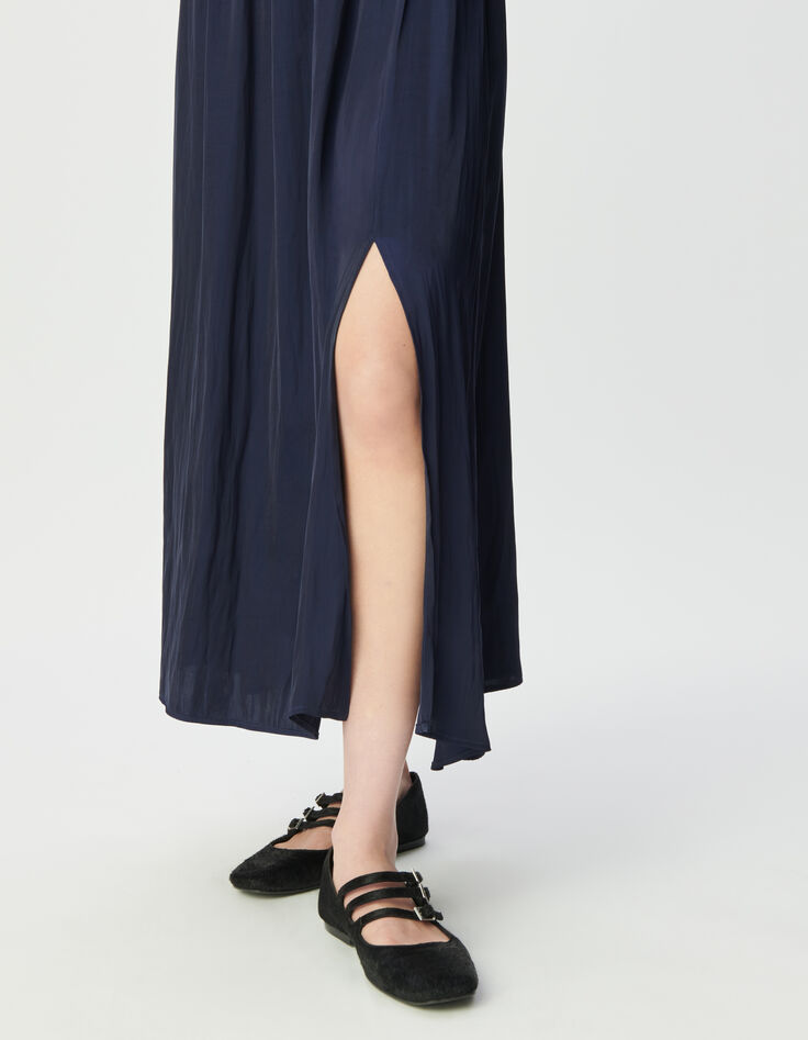 Women’s navy flowing dress with pleated ruffles-4