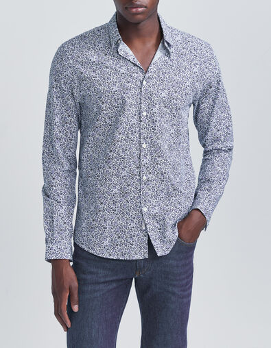 Chemise SLIM marine bio imprim&eacute; micro-fleurs Homme - IKKS