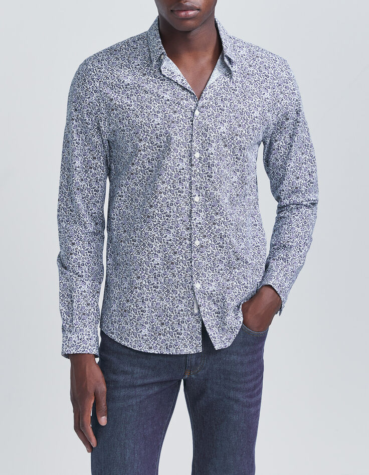 Chemise SLIM marine bio imprim&eacute; micro-fleurs Homme-1