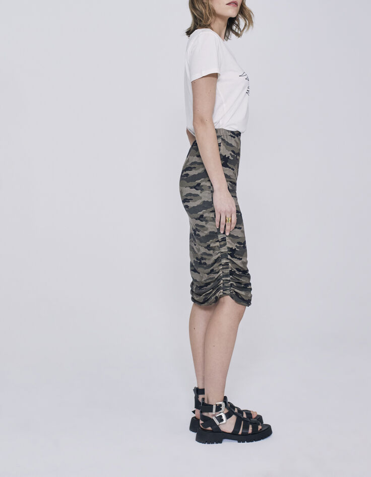 Women’s camouflage motif cotton pencil skirt -7