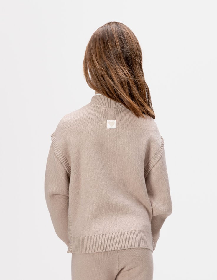 Beiger Mädchenstrickpulli abnehmbare Ärmel-3
