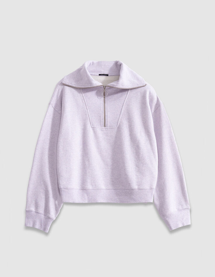 Fliederfarbenes Damen-Sweatshirt mit Rollkragen-6