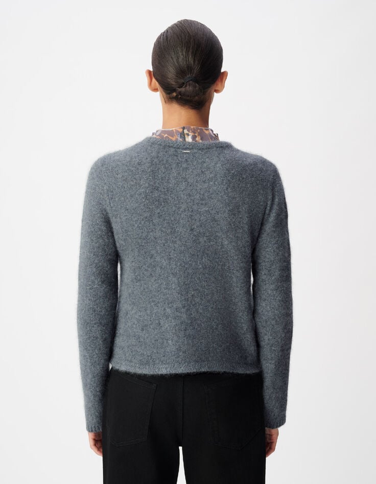 Cardigan gris tricot mousseux 100% laine Femme-3