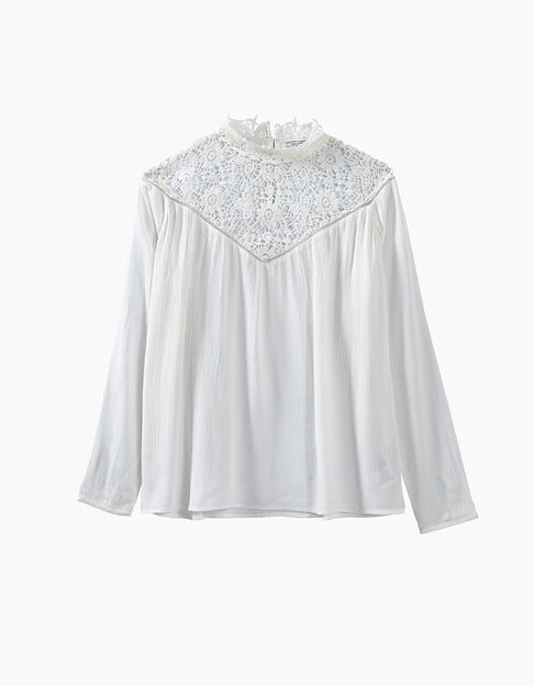 Women's off-white viscose crepe blouse with lace