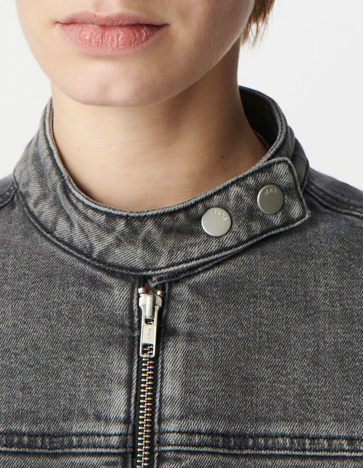 Graue Jeansjacke mit Rei&szlig;verschluss f&uuml;r Damen-4