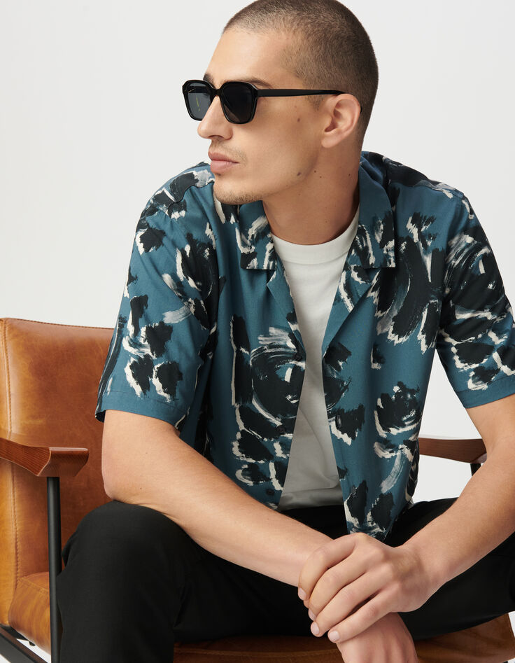 Chemise regular bleue imprimé arty floral Homme-4