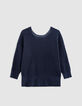 Schicker navyfarbener durchbrochener Lurex-Pullover für Damen-5