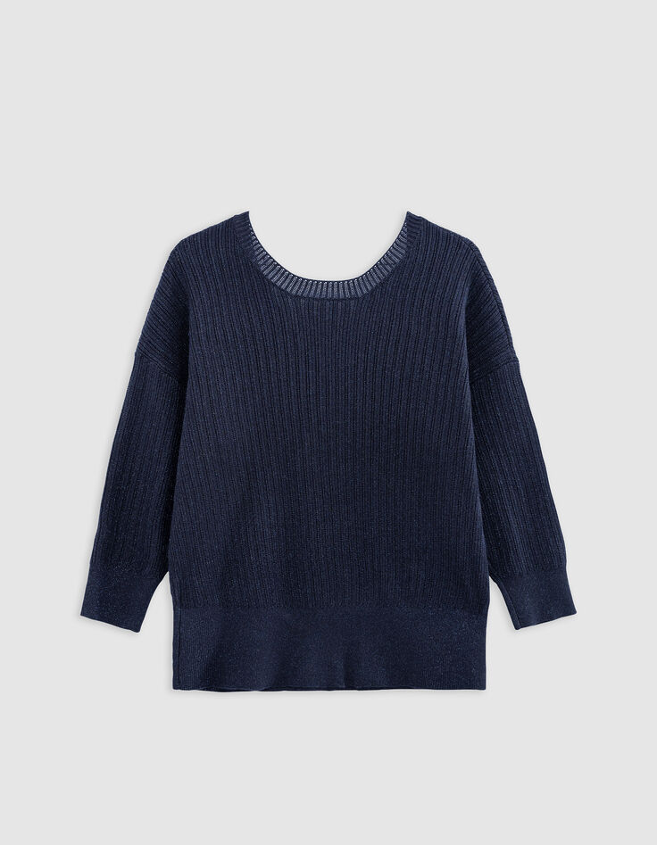 Schicker navyfarbener durchbrochener Lurex-Pullover für Damen-5