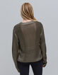 Jersey de punto calado caqui de mujer-4