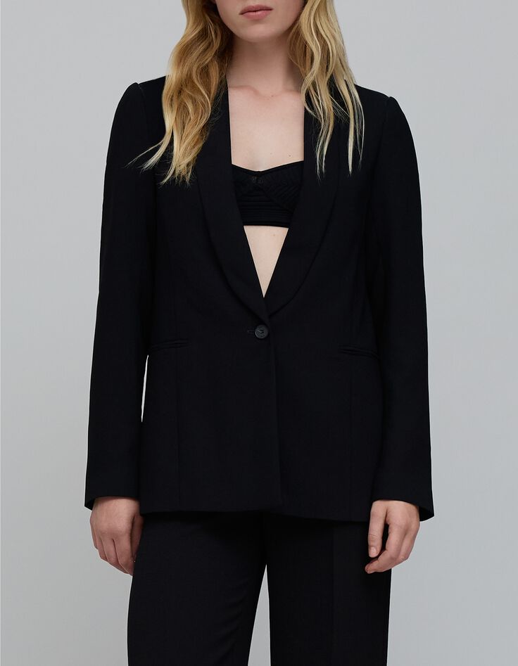 Schwarze Damen Schalkragen Anzugjacke-2