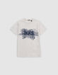 Boys’ beige marl T-shirt with IKKS flocked rubber logo-2