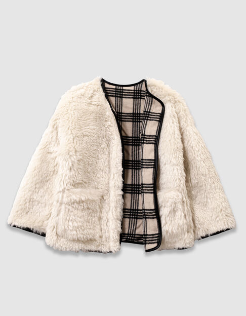 Manteau r&eacute;versible beige carreaux et sherpa fille - IKKS