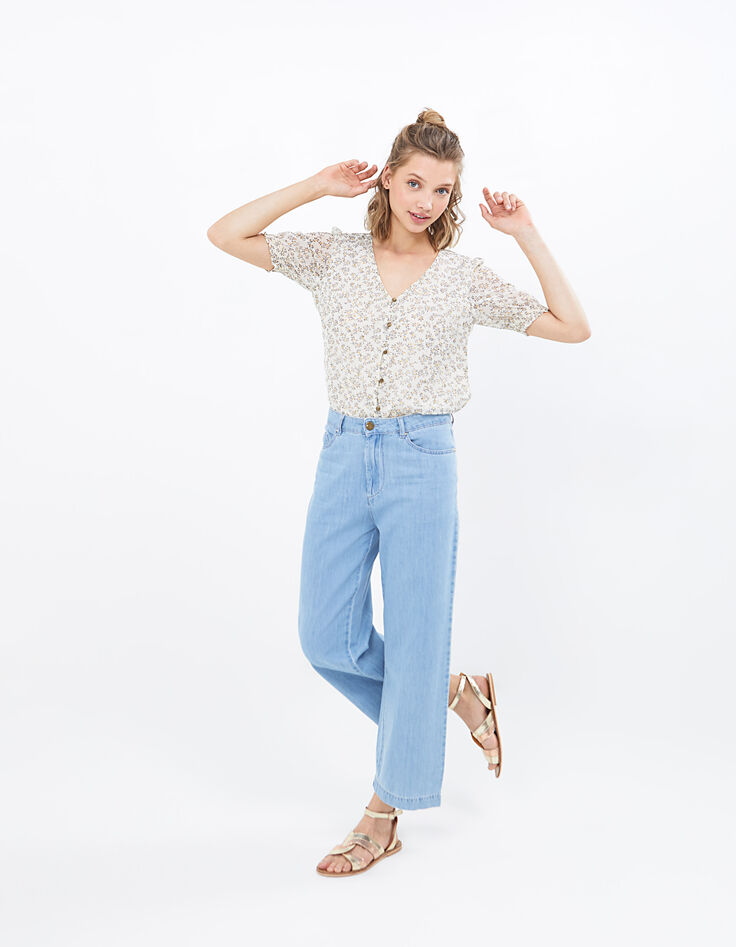 Top blanco roto estampado hojas I.Code-4