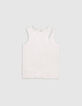 Weiße asymmetrische T-Shirt aus schillerndem Leinenstrick-7