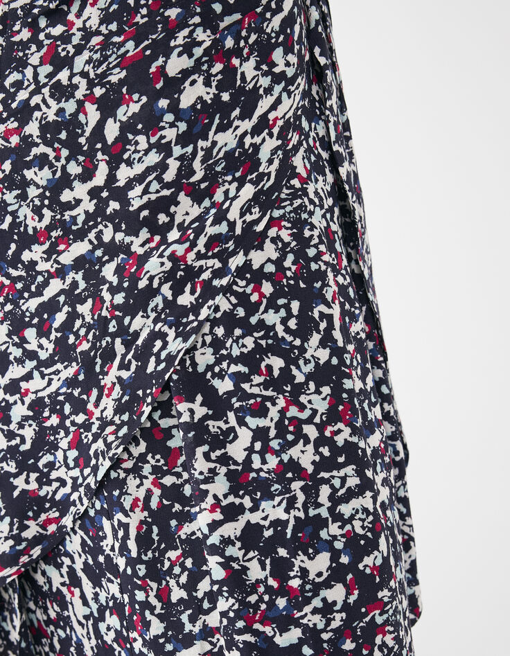 Women’s navy tachist print A-line wrap skirt-5