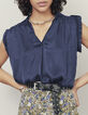 Marineblauwe top in cupro acid wash behandeling dames-1