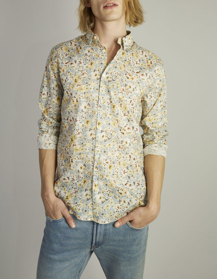 Aqua SLIM overhemd Libertystof gele bloemetjes Heren-2