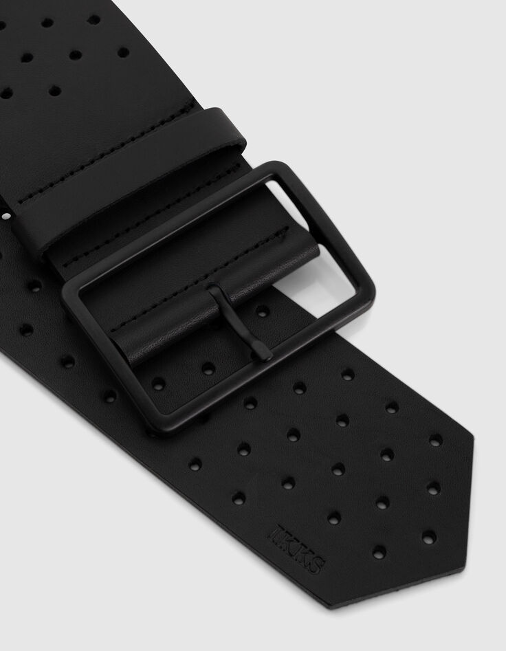 Ceinture large noire en cuir perforé Femme-5