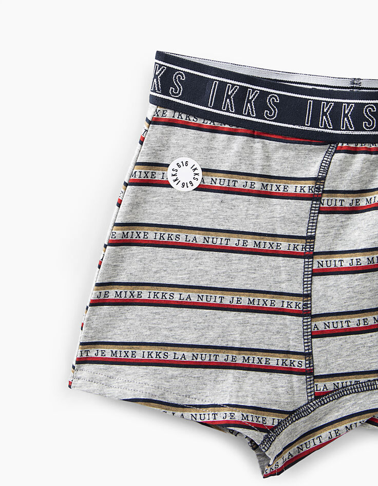 Boxers gris chiné moyen imprimé et navy uni garçon -6