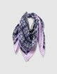 Foulard carr&eacute; marine imprim&eacute; floral et coeur vichy fille-1