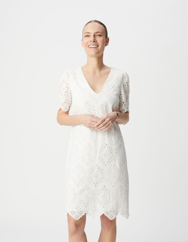 Mujer Vestido blanco de algodón orgánico con broderie anglaise-2