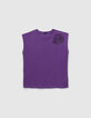 Violettes Damen-T-Shirt mit Totenkopfstickerei und T&uuml;ll-5