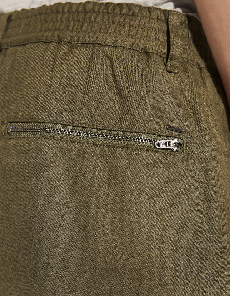 Men’s khaki linen and cotton CROPPED combat trousers-6