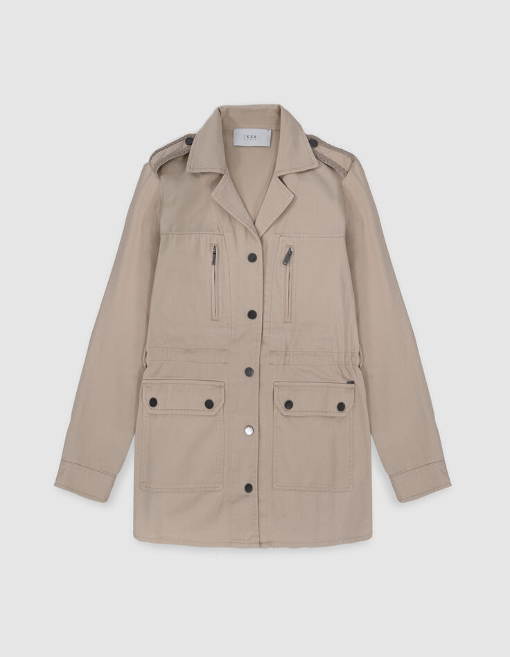 Veste saharienne beige broderies épaules Femme-6