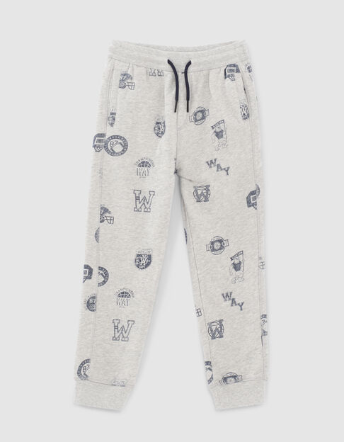 Boys’ grey marl College stamp image joggers - IKKS